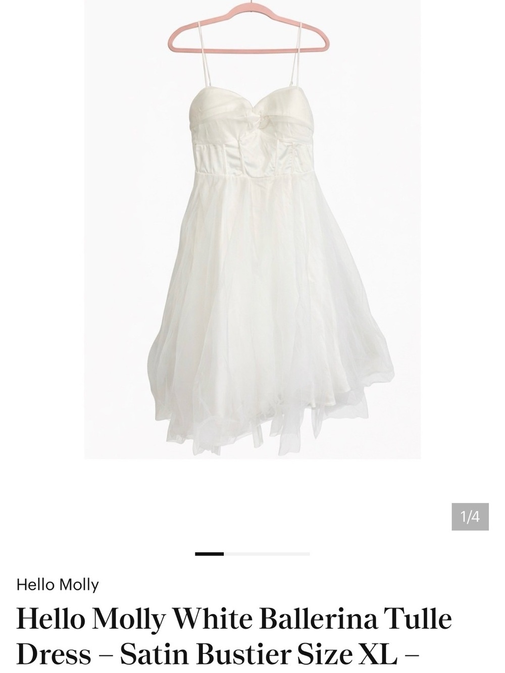 Hello Molly White Ballerina Tulle Dress – Satin Bustier Size XL – NWT MSRP $125